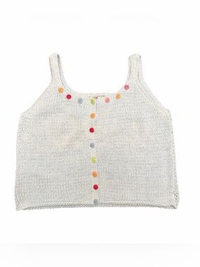 Vtg 90s RICO Knit Crochet Cropped Tank Shirt S/M Lt Blue Boho Festival Layering
